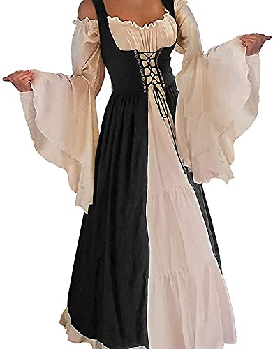 Oylchly Renaissance Kostüm Damen Irisches Mittelalter Kleid 2-teilig für Ren Fair Halloween Cosplay Kostüm Schwarz S/M von Oylchly