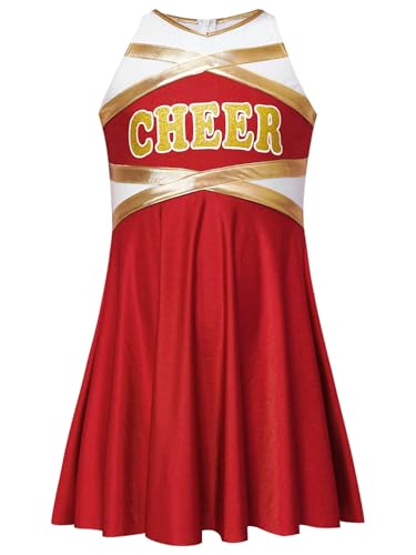 Oyolan Cheer Leader Kostüm Kinder Mädchen Cheerleading Kleid Ärmellos Tanzkleid für Halloween Karneval Fasching Party Rot 122-128 von Oyolan