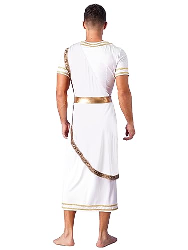 Oyolan Griechischer Gott Kostüm Herren Römische Toga Vintage Langes Gewand König Karneval Mottoparty Halloween Kostüm Weiß XXL von Oyolan