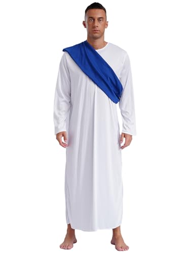 Oyolan Herren Griechischer Gott Kostüm Retro Römische Toga Kostüm Langarm Toga Robe und Schärpe Mottoparty Karneval Blau L von Oyolan