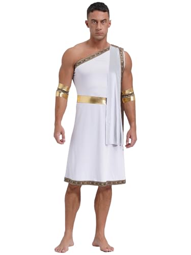 Oyolan Herren Griechischer Gott Kostüm Retro Römische Toga Kostüm Zeus für Erwachsene Toga mit Abnehmbarer Ärmel Mottoparty Karneval Weiß L von Oyolan