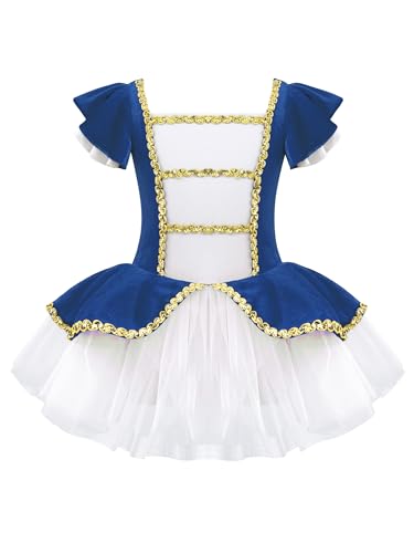 Oyolan Mädchen Zirkus Kostüm Kurze Ärmel Prinzessin Kleid mit Tüllrock Patchwork Zirkusdirektor Cosplay Fasching Karneval Kostüm Royal Blau 134-140 von Oyolan