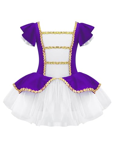 Oyolan Mädchen Zirkus Kostüm Kurze Ärmel Prinzessin Kleid mit Tüllrock Patchwork Zirkusdirektor Cosplay Fasching Karneval Kostüm Violett 98-104 von Oyolan