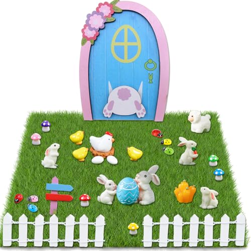 34 Stück Puppenhaus Oster Deko, Miniatur Garten Deko, Kuchen Deko Ostern Puppenhaus Zubehör, Ostergeschenke für Kinder, Mini Eiern Hase Rettich von Ozagkad