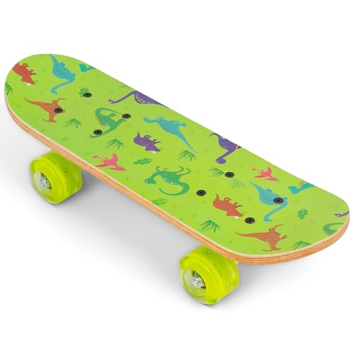 Ozbozz OzBozz Dinosaurier-SKATEBOARD MIT BLINKENDEN RÄDERN – 17-ZOLL-Deck – Bezaubernde Dino-Dekoration – Räder leuchten bei Bewegung von Ozbozz