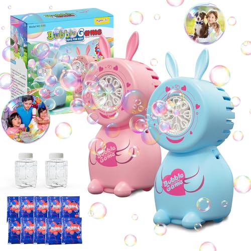 PANACARE 2 Pack Bunny Bubble Machine, Kids Bubble Blower with Bubble Liquid/8 Holes/8000+ Bubbles Per Minute, Portable Bubble Machine Outdoor Automatic Bubble Toy for Party Wedding Easter Gift von P PANACARE