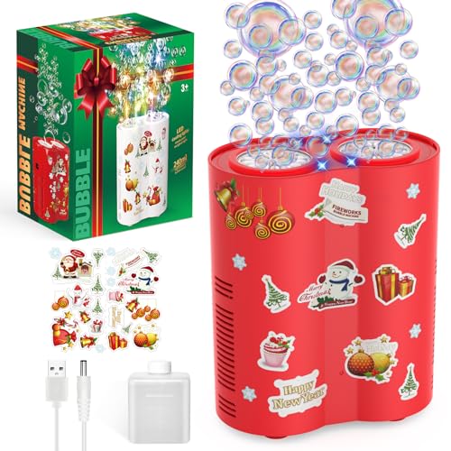 PANACARE Automatische Bubble Maker Christmas Bubble Maker 20000+/Min, Blasenbläser 26 Löcher/Beleuchtung/Blasenlösung 240 ml/Party, Weihnachten, Hochzeit, Geburtstagsgeschenke von P PANACARE