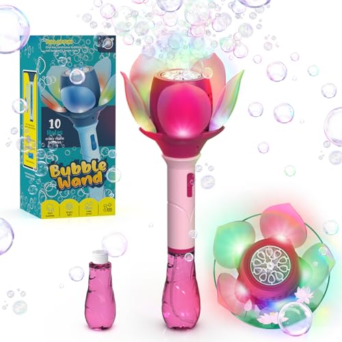 PANACARE Blumen Seifenblasenstab, Elektronische Seifenblasenmaschine Kinder mit Seifenblasenlösung/Akku/Licht, 10000+ Blasen Outdoor Spielzeug Kinder Geschenk/Geburtstag/Party/Hochzeit (Pink-V17) von P PANACARE