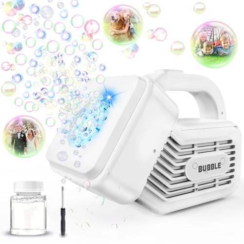 PANACARE Seifenblasenmaschine, Automatische Seifenblasenmaschine 10000+Blasen/Min mit Seifenblasenlösung|Bunte Lichter für Geburtstag, Party, Hochzeit (P81728-White) von P PANACARE