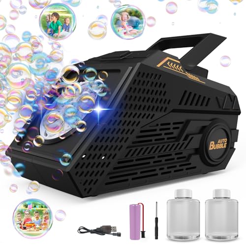 PANACARE Seifenblasenmaschine, Automatische Seifenblasenmaschine 10000+Blasen/Min mit Wiederaufladbare Akku|2*Seifenblasenlösung|Bunte Lichter, Tragbar Bubble Machine für Geburtstag, Party, Hochzeit von P PANACARE