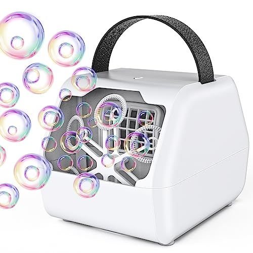 PANACARE Seifenblasenmaschine, Automatische Seifenblasenmaschine 10000+Blasen/Min mit Wiederaufladbare Akku|Seifenblasenlösung|Bunte Lichter für Geburtstag, Party, Hochzeit (803-White) von P PANACARE