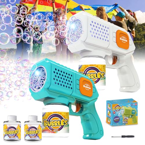 Panacare Elektronische Seifenblasenpistole, Bubble Gun Kinder mit Seifenblasenlösung, Bubble Machine Toys 5000+ Blasen Outdoor Geschenk für Geburtstag/Party/Hochzeit, Bubble Gun 3-10Jahr (B+W) von P PANACARE