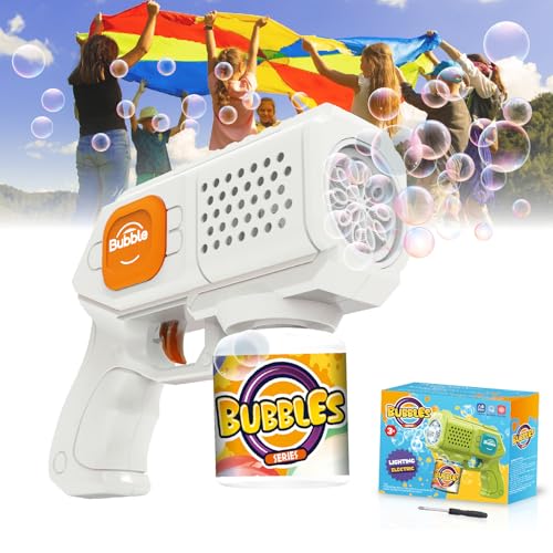 Panacare Elektronische Seifenblasenpistole, Bubble Gun Kinder mit Seifenblasenlösung, Bubble Machine Toys 5000+ Blasen Outdoor Geschenk für Geburtstag/Party/Hochzeit, Bubble Gun 3-10Jahr (White) von P PANACARE