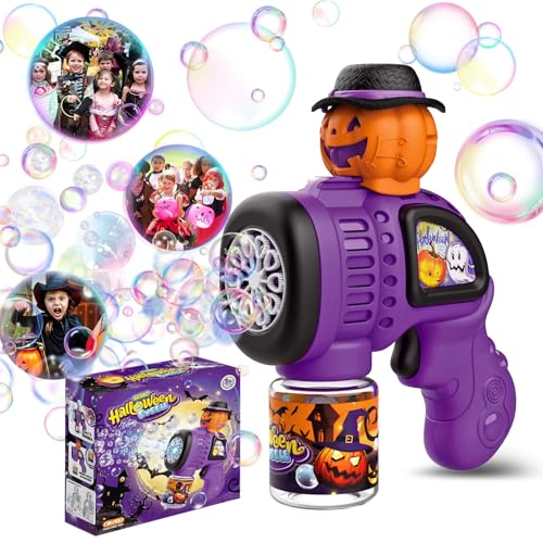 Panacare Halloween Seifenblasenpistole, Bubble Gun Kinder mit Seifenblasenlösung, Bubble Machine Toys 5000+ Blasen Outdoor Geschenk für Halloween Party Decor/Hochzeit, Bubble Toy (Orange-Kürbis) von P PANACARE