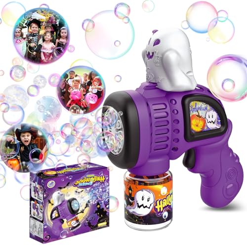 Panacare Halloween Seifenblasenpistole, Bubble Gun Kinder mit Seifenblasenlösung, Bubble Machine Toys 5000+ Blasen Outdoor Geschenk für Halloween Party Decor/Hochzeit, Bubble Toy (White-Geist) von P PANACARE