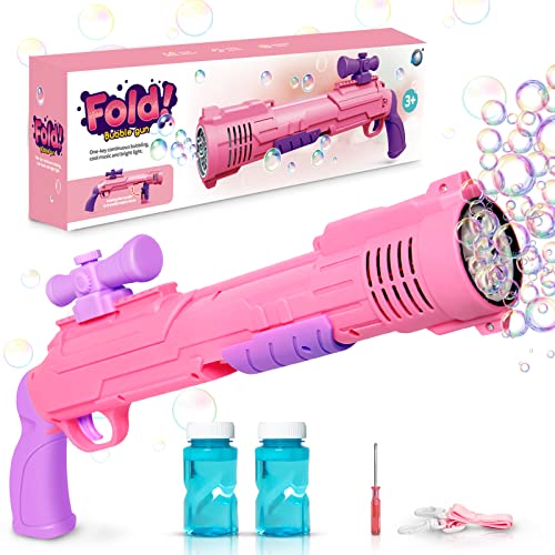 Panacare Rifle Seifenblasenpistole, Seifenblasenmaschine Gun für Kinder 5000+ Blasen/Minute mit Seifenblasenlösung*2, Blasenmaschine Blasenspielzeug Geschenk für Kinder/Geburtstag/Party (Pink) von P PANACARE