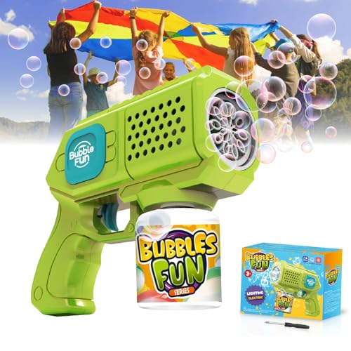 Panacare Elektronische Seifenblasenpistole, Bubble Gun Kinder mit Seifenblasenlösung, Bubble Machine Toys 5000+ Blasen Outdoor Geschenk für Geburtstag/Party/Hochzeit, Bubble Gun 3-10Jahr (Green) von P PANACARE