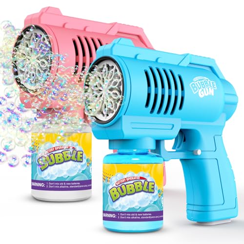 Panacare Seifenblasenpistolen, Seifenblasenmaschine Gun Kinder 4000+ Blasen/Minute mit 130ML Seifenblasenlösung, Blasenspielzeug Geschenk für Kinder/Geburtstag/Party, Bubble Gun (Pink+Blue) von P PANACARE