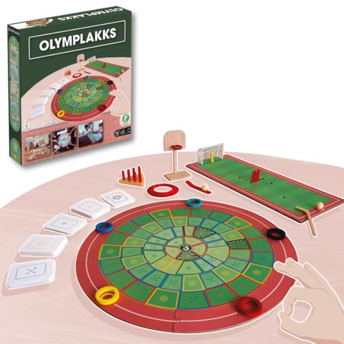 OLYMPLAKKS | Multisport-Brettspiel | Von 7 bis 99 Jahren | 2 bis 5 Spieler | + 10 Sportarten | + 100 Sport Tests | für Kinder und Erwachsene | Geschicklichkeitsspiel | für die ganze Familie von P PLAKKS