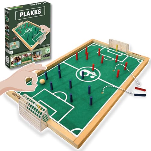 PLAKKS | Fußball-Brettspiel | Von 3 bis 99 Jahre | 2 bis 4 Spieler | Für Kinder und Erwachsene | Holzspiel | Lern- und Geschicklichkeitsspiele | Kreatives Spiel | Für die ganze Familie | Tischfussball von P PLAKKS