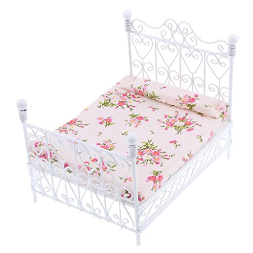 P Prettyia 1:12 Puppenhaus Schlafzimmer Puppenmöbel Mini Bett mit Matratze Möbel Zubehör Set von P Prettyia