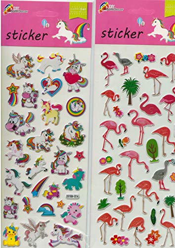 4er Set Sticker-Karte Flamingo & Einhorn, Aufkleber, Kartengröße je 30x11 cm, verschiedene Varianten von P&R