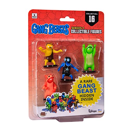 Gang Beasts Actionfiguren | 5 Stück | 6,3 cm Figuren für Kinder | Superhelden-Spielzeug für Jungen & Mädchen | Sammeln Sie 16 Mini-Spielzeuge | 1 versteckter seltener Charakter Offizielle Gang Beasts von P.M.I.