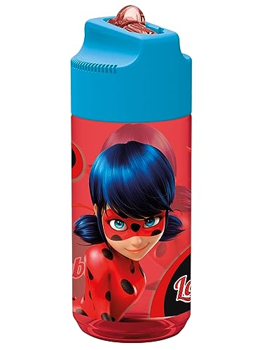 P:os 29337 - Miraculous Trinkflasche für Kinder, Wasserflasche mit integriertem Strohhalm, circa 430 ml Fassungsvermögen, auslaufsicher, für Schule, Sport und Freizeit von p:os