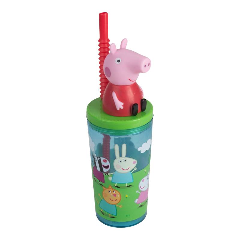 P:Os Trinkbecher mit Strohhalm und 3D-Figur Peppa Pig, 360ml von P:OS