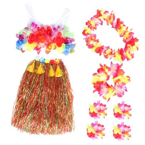 PACKOVE 1 Satz Bunter Grasrockanzug Hawaiianische Grasröcke Hawaiianische Halskette Hawaiianischer Hula-rock Hawaiianische Stirnbänder Hawaii-party-hula-kleid Yellow Kunststofffaser von PACKOVE