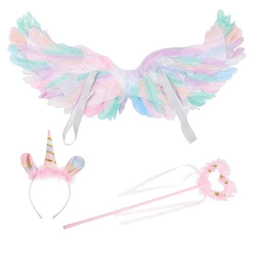 PACKOVE 1 Satz Flügel für Mädchen feeflügeln fairy wand faschingskostüme fasnachtskostüme nähgarn pink Engel Anhänger Kostüm zauberstab stirnband Feenkostüm Partyzubehör Feder Rosa von PACKOVE