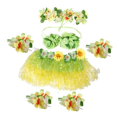 PACKOVE 1 Satz Hula-kleidung Für Kinder Luau-outfit Tropische Partygeschenke Hula-rock Für Festival Blumenkostüm Hula-rock-set Für Damen Girlande Plastik Bankett Kombination Doppelschicht von PACKOVE