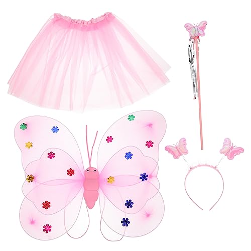 PACKOVE 1 Satz Kostüme Für Feenflügel Dekorationen Tutu-kleid Für Kleine Mädchen Prinzessinnenkostüme Für Mädchen Mädchen-tutu Tüllrock Frauen Feenstab Rosa Schirmgewebe von PACKOVE