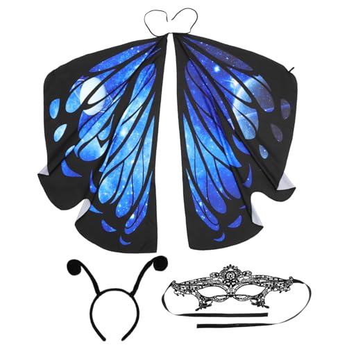 PACKOVE 1 Satz Schmetterlings-schal-Cape Schmetterlingsflügel Schmetterling Dekorationen Halloween-schmetterlingskostüm Feenflügel Frauen Schmetterlinge Mädchen Kleid Polyester Blue von PACKOVE