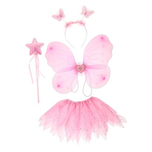 PACKOVE 1 Satz Schmetterlingsflügel Engelsflügel Kostüm Insektenkostüm für Mädchen halloween costume halloween kleidung Performance-Kleid für Tüllrock für Mädchen Glitzergarn Rosa von PACKOVE