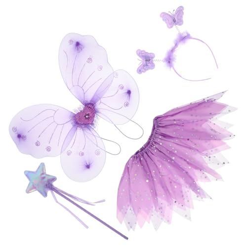 PACKOVE 1 Satz Schmetterlingsflügel fairy wand camoing elfenkostüme kinderkleider festivals outfit Zauberstab Kinderkleidung Feenkleid für Mädchen Kleiderset für Mädchen Glitzergarn von PACKOVE