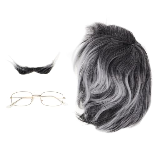 PACKOVE 1 Set Old Opa Cosplay Für Männer Und Jugendliche, Halloween-verkleidungszubehör Mit Perücke Und Brille, Partys Und Theaterstücke, Old Man Cosplay Kit von PACKOVE