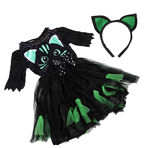 PACKOVE 1 Set ädchen Katzenkostü Halloween Katzenkleid Für Cosplay Mit Katzenohren Haarband Niedliches Kostü Für Halloween Und Schulaufführungen Größe von PACKOVE