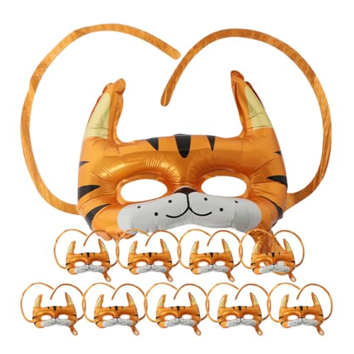 PACKOVE 10 Stück Tigermaske Ballon Tiermaske Tier Aluminiumfolie Luftballons Kinder Tigermaske Spielzeug Maskerade Kostüm Cosplay Requisite Für Osterkorbfüller von PACKOVE