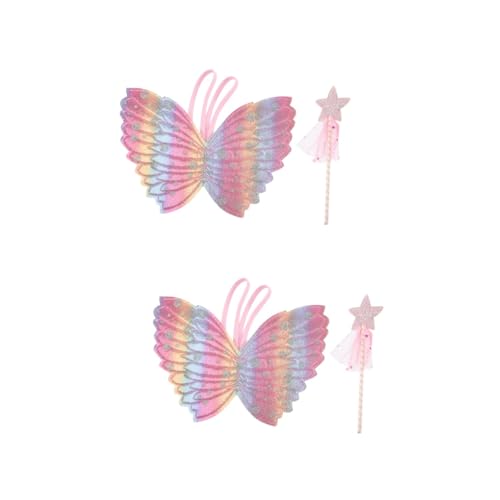 PACKOVE 2 Sätze Engelsflügel Sternenstab Kostüme für Mädchen tragbarer Feenstab Kinderkostüme Mädchenkostüme feeflügeln Fairy Wand tragbarer Zauberstab Feenhafter Zauberstab Stoff Colorful von PACKOVE