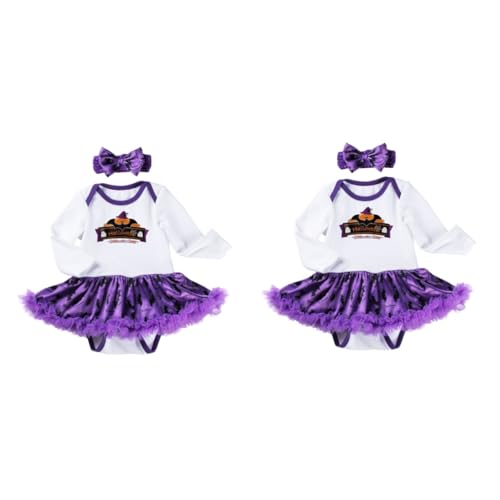 PACKOVE 2 Sätze Langärmliges Stramplerkleid Halloween costume romper skirt -Mädchen-Outfit Kürbis Strampler Halloween-Babyrock Halloween- -Outfits Baumwolle von PACKOVE