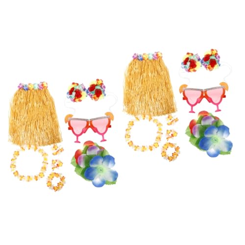 PACKOVE 2 Sätze Party-Deko-Set Luau-Sonnenbrille als Partygeschenk Hula-Rock-Kostüm-Zubehör-Kit Party Dekorationsset Strandparty-Dekoration Hula-Röcke für Frauen Hawaii-Outfits für Kinder von PACKOVE