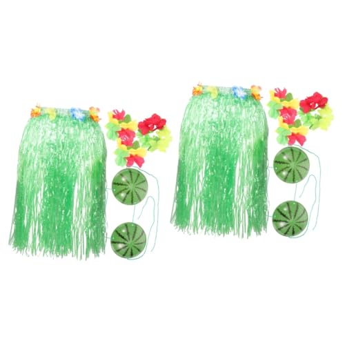 PACKOVE 2 Sätze Strohrock-set Sommer-outfit Hawaiianische Blumenarmbänder Kinderkostüm Tropisches Kostüm Luau-partykleidung Abschlussball Requisiten Sommer-stramplerkleid Green Plastik von PACKOVE