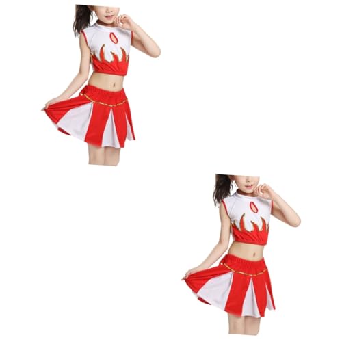 PACKOVE 2 Sätze tanzende Kleidung Cheerleader-Kostüm für Mädchen Cheerleading-Rock für Kinder Mädchen-Outfit Cheerleader Uniform für Kinder Cheerleader-Uniform Performance-Kleidung rot von PACKOVE