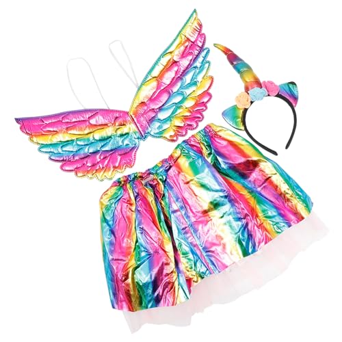 PACKOVE 2 Stück Kinder Einhorn Stirnband Einhorn Kopfbedeckung Mädchen Kleidung Einhorn Rock Kostüm Einhorn Haarreifen Geschichteter Tüllrock Kleid Kostüm Einhorn Flügel von PACKOVE