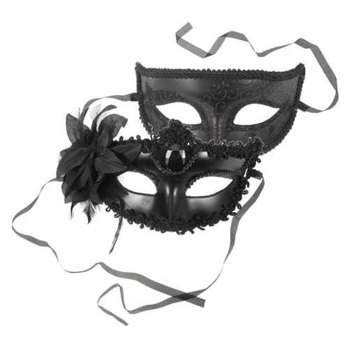 PACKOVE 2 Stück Stoff Kunststoff Karneval Mardi Gras Maske Halloween Party Maske Tanzmaske Silber Maske Schwarz von PACKOVE