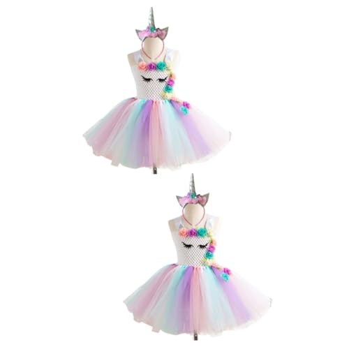 PACKOVE 2St Geburtstagsoutfits für Mädchen Kopfbedeckung für Mädchen Tutu-Kleider für Mädchen halloween kleider halloween dress Mesh-Rock-Horn-Stirnband Einhorn-Tutu-Kleid mit Stirnband von PACKOVE