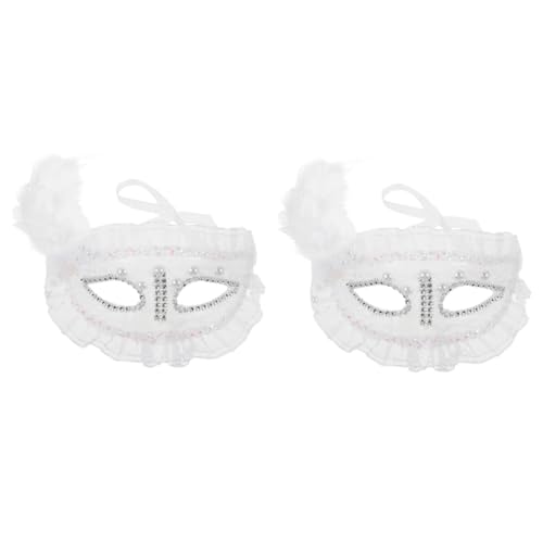 PACKOVE 2St Spitzenfedermaske damen accessoires damen halloween-maske Halloween Party Halloween-Spitzenmaske Karneval-Maske Maskerade-Maske für Party Kostüm-Party-Maske Perle Weiß von PACKOVE