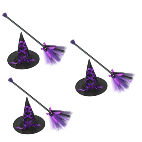 PACKOVE 3 Sätze Besen Hexenhut Maskerade Hexenhut Hexenmützen Hexenhut für die Party Hexenhutbaum halloween costume halloween kleidung Party-Hexenhut Hexenhut für Mädchen Plastik Violett von PACKOVE