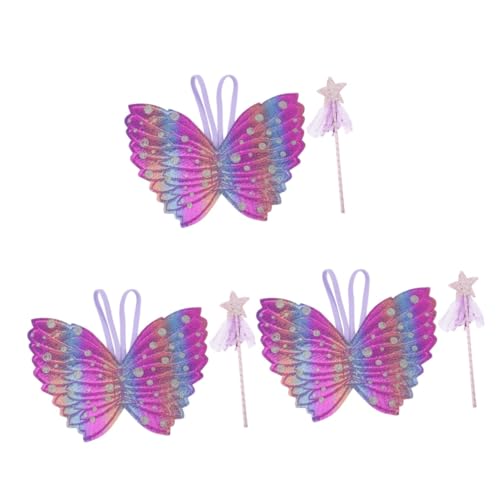 PACKOVE 3 Sätze Engelsflügel Prinzessinnen-Outfits für Mädchen Sterne kleben Kleid für Mädchen Fairy Wand Party mitgebsel Kinder Mädchenfeenflügel Partygeschenke für Mädchen Stoff Violett von PACKOVE